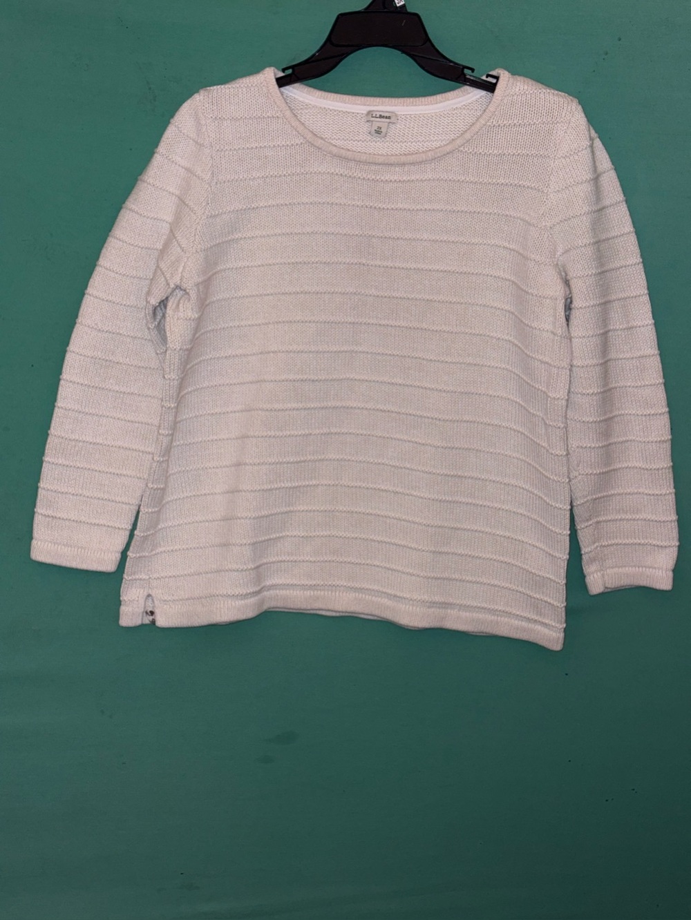 L.L. Bean White Crewneck Textured Knit Sweater